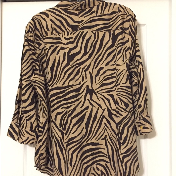 Chaps Leopard Print Button Down Top - Picture 3 of 6